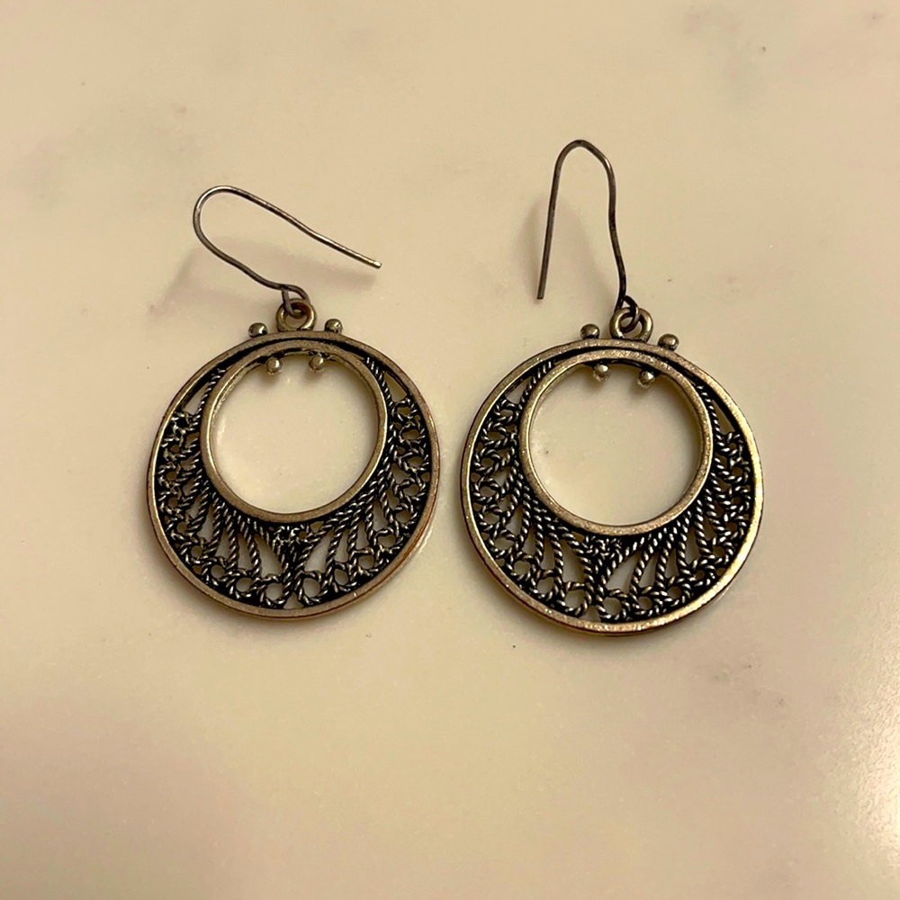 Silver Circle Medallion Earrings
